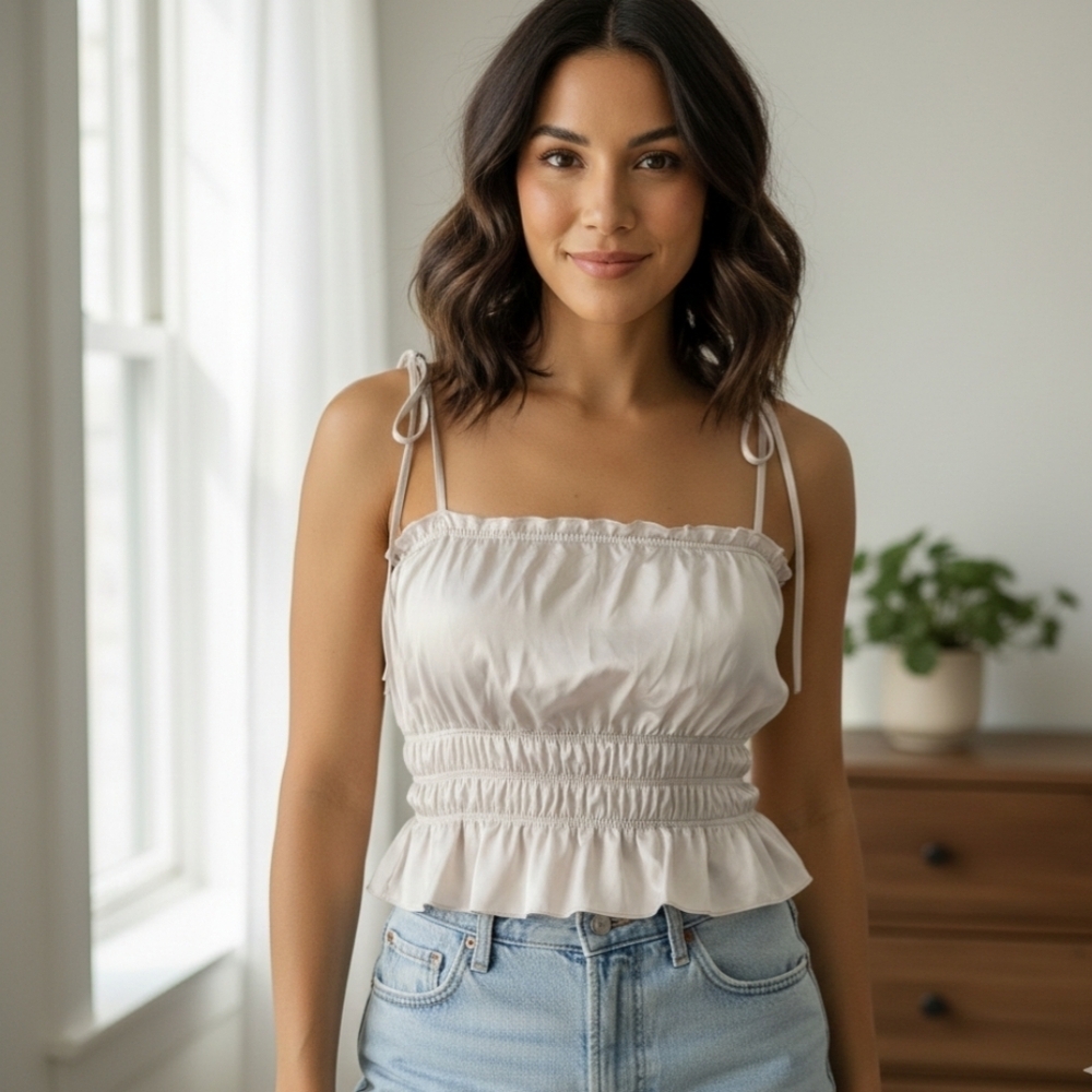 Zara Cream Ruffled Camisole Top Sz s